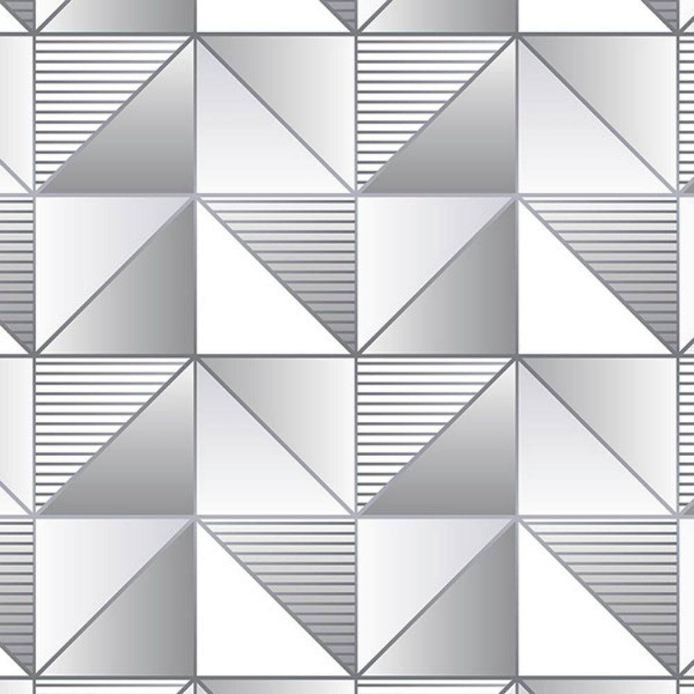 Patton Wallcoverings GX37630 GeometriX Cubist Wallpaper in Metallic Silver, Grey, Dove